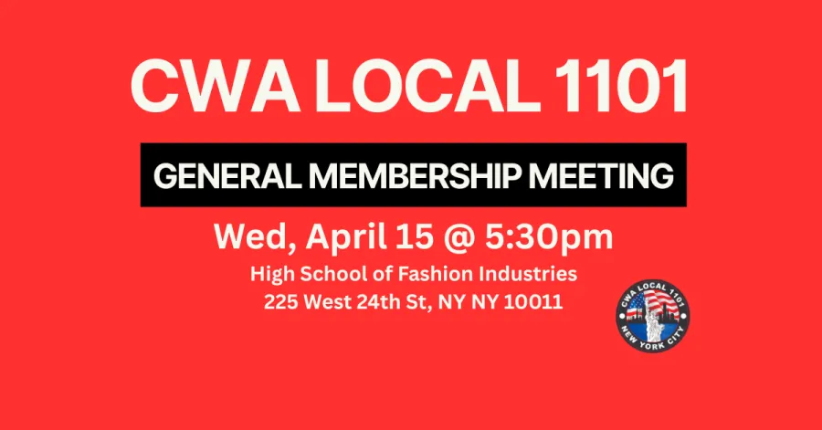 General membership meeting April 15 5:30pm